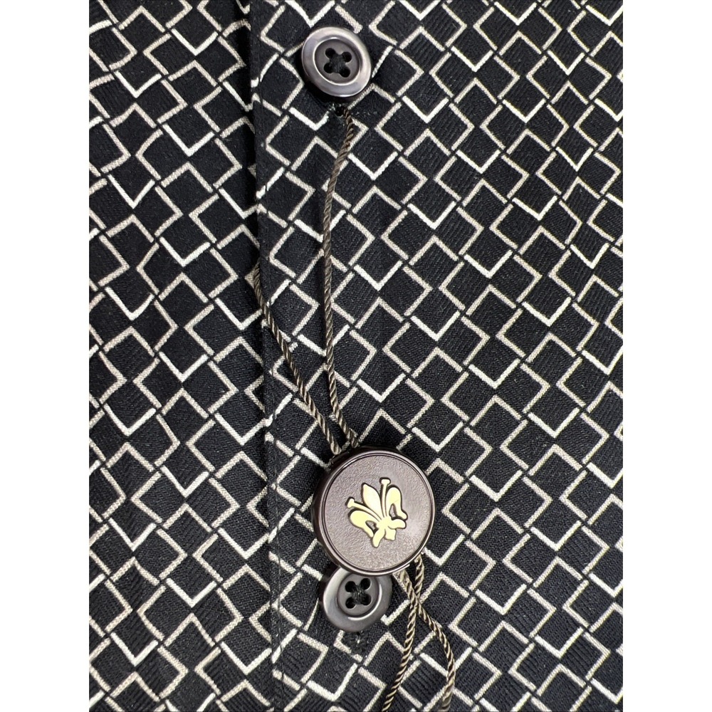 Toscano Silk Rayon Jacquard Shirt Men's Large Geometric Fleur‑de‑Lis NWOT - Picture 8 of 12